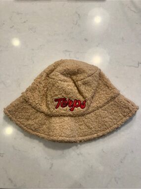 Pepsi Tan Sherpa Bucket Hat with Red "Terps" Embroidery